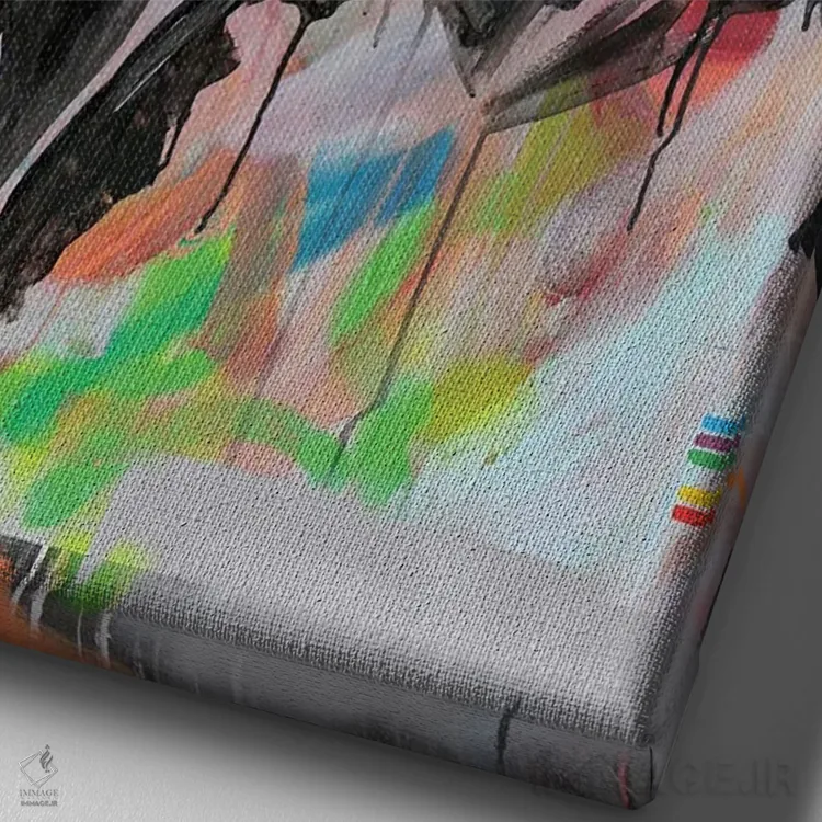 تابلو دکوراتیو صورت خندان اثر فیموس ون دد - نمای نزدیک بافت بوم