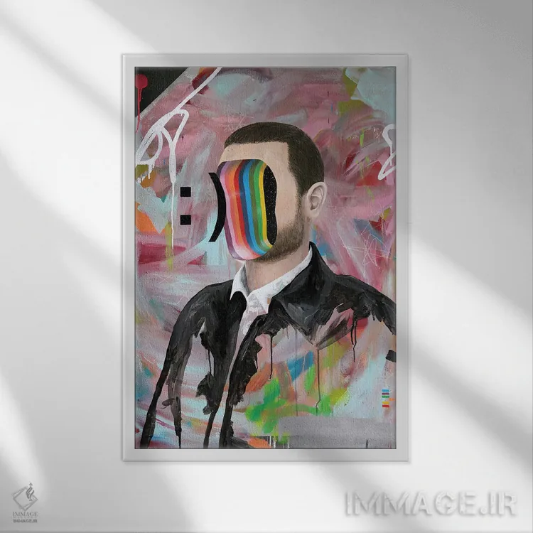 تابلو دکوراتیو صورت خندان اثر فیموس ون دد - نمای قابدار سفید