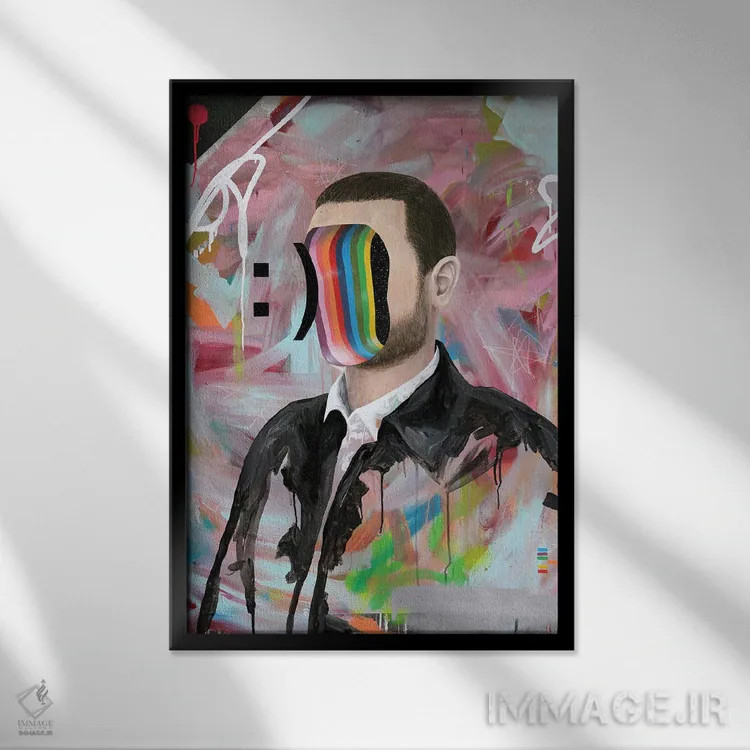 تابلو دکوراتیو صورت خندان اثر فیموس ون دد - نمای قابدار مشکی