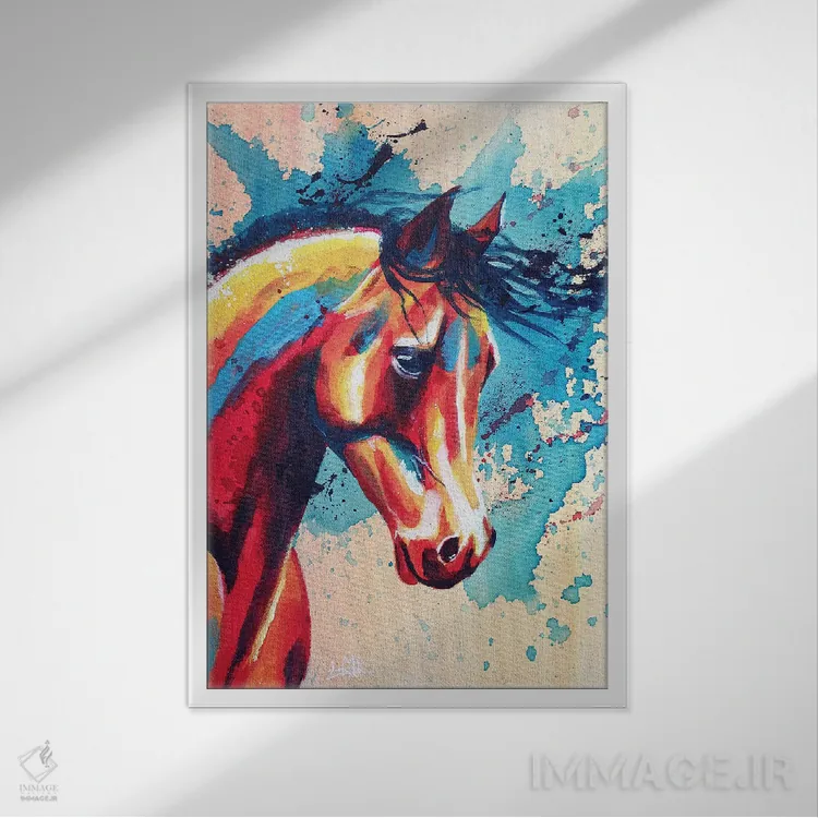 تابلو دکوراتیو پرتره اسب اثر فلو آرت استودیو - نمای قابدار سفید