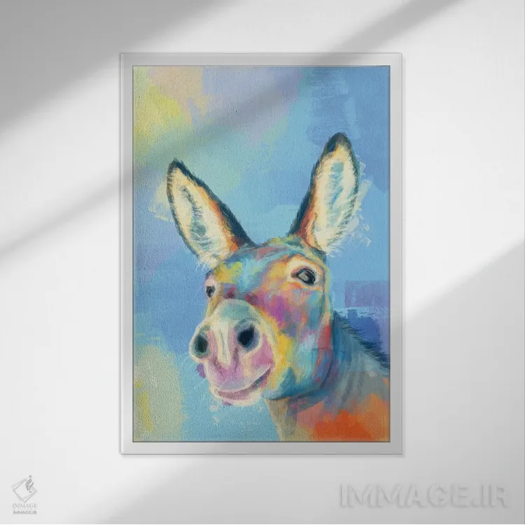 تابلو دکوراتیو الاغ بی خیال اثر فلو آرت استودیو - نمای قابدار سفید