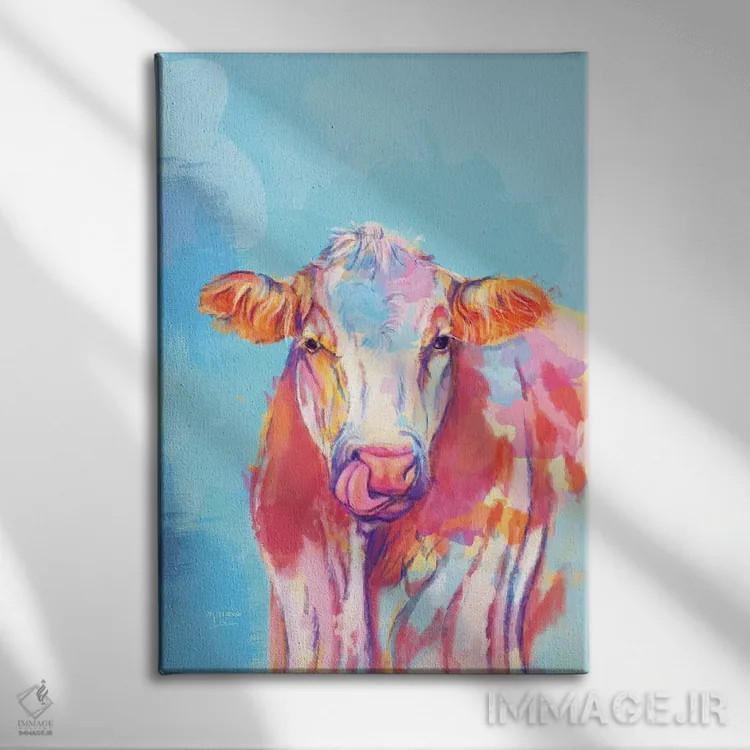 تابلو دکوراتیو گاو خیال پرداز اثر فلو آرت استودیو - نمای روبهرو روی دیوار