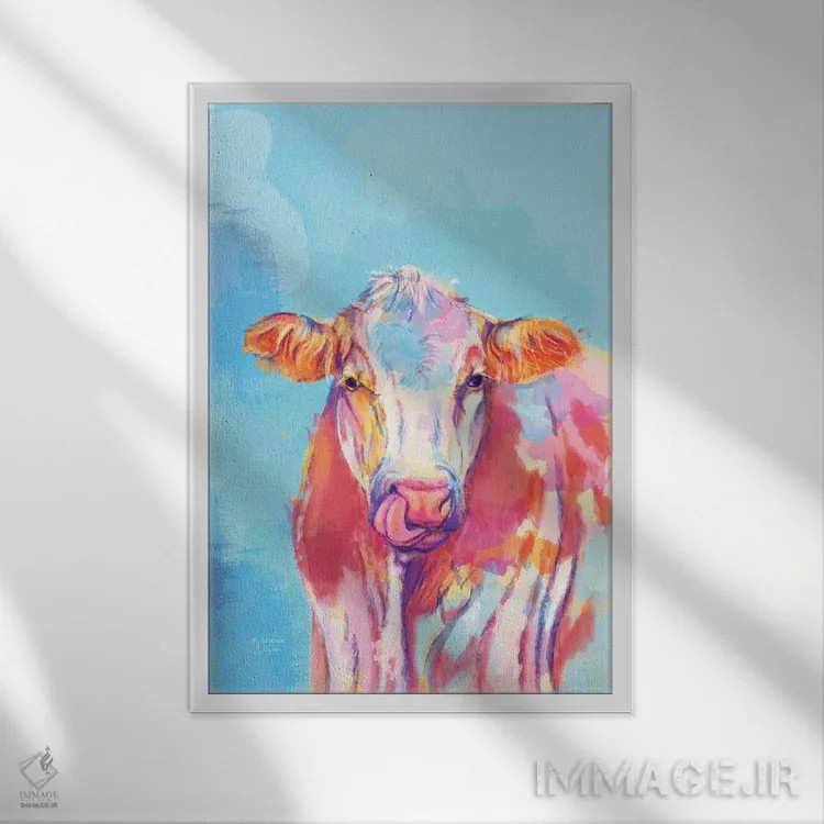 تابلو دکوراتیو گاو خیال پرداز اثر فلو آرت استودیو - نمای قابدار سفید