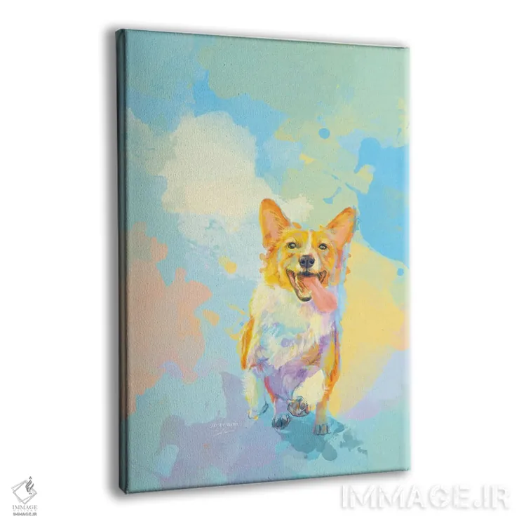 تابلو دکوراتیو کورگی خوشحال اثر فلو آرت استودیو - نمای پرسپکتیو محصول