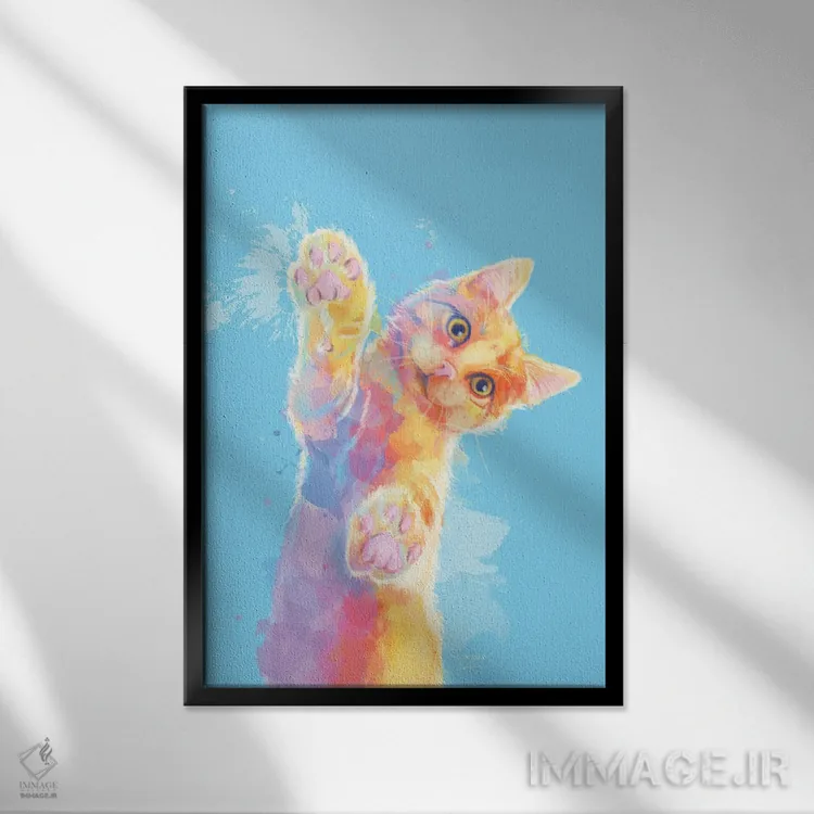 تابلو دکوراتیو بچه گربه کنجکاو اثر فلو آرت استودیو - نمای قابدار مشکی