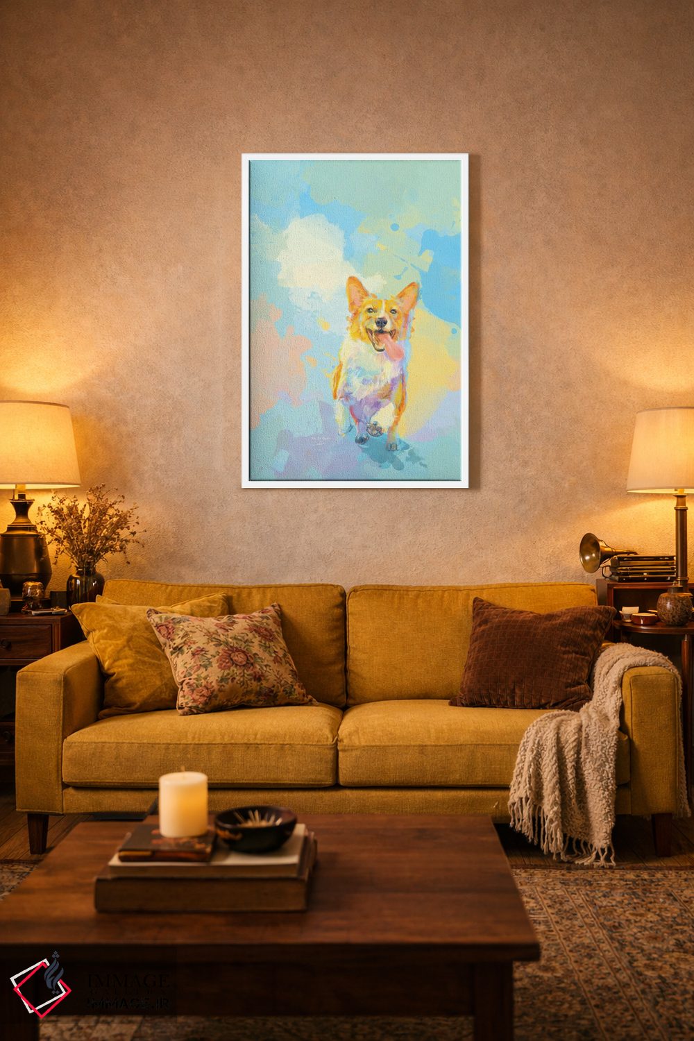 تابلو دکوراتیو کورگی خوشحال اثر فلو آرت استودیو - D2W