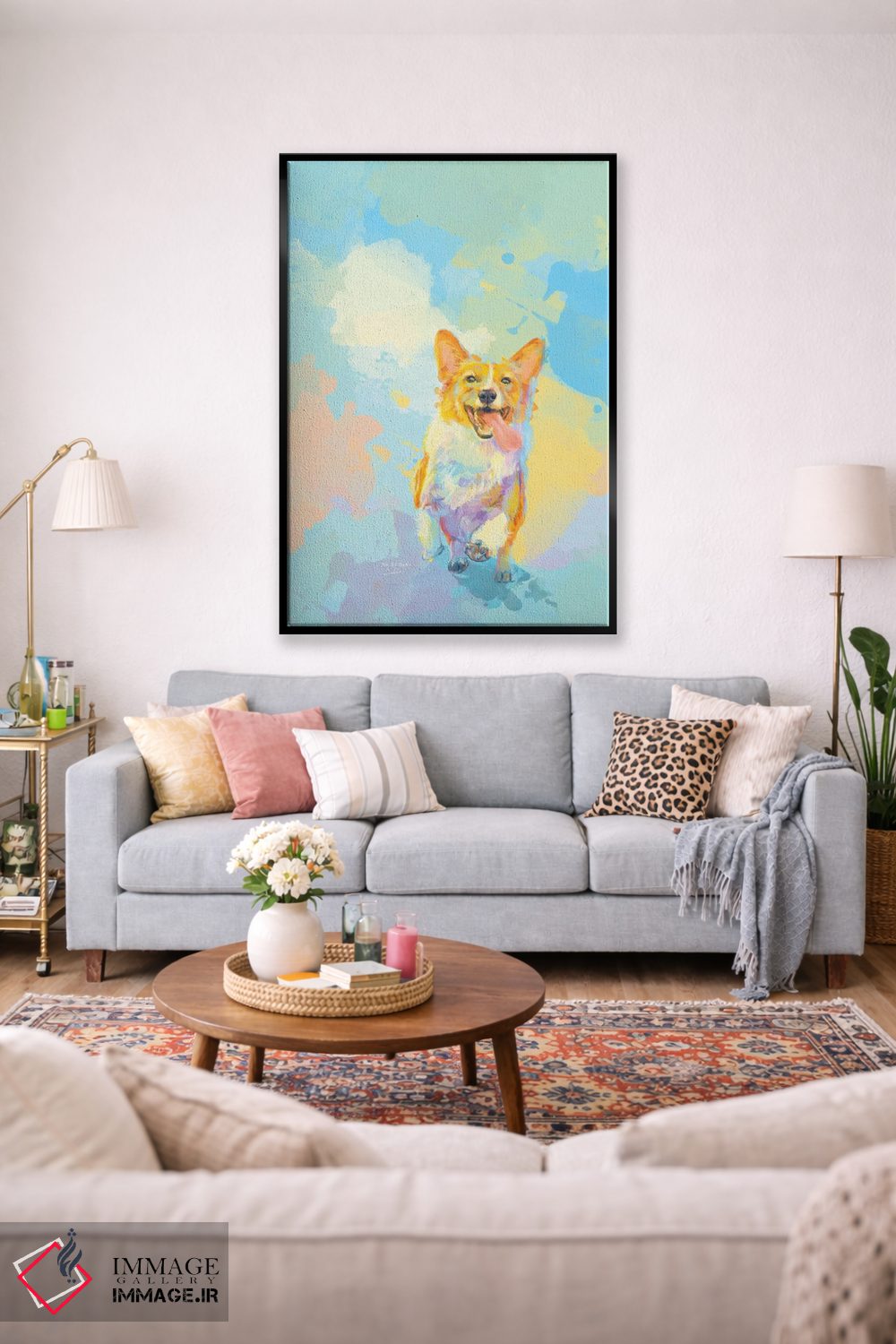 تابلو دکوراتیو کورگی خوشحال اثر فلو آرت استودیو - D1B