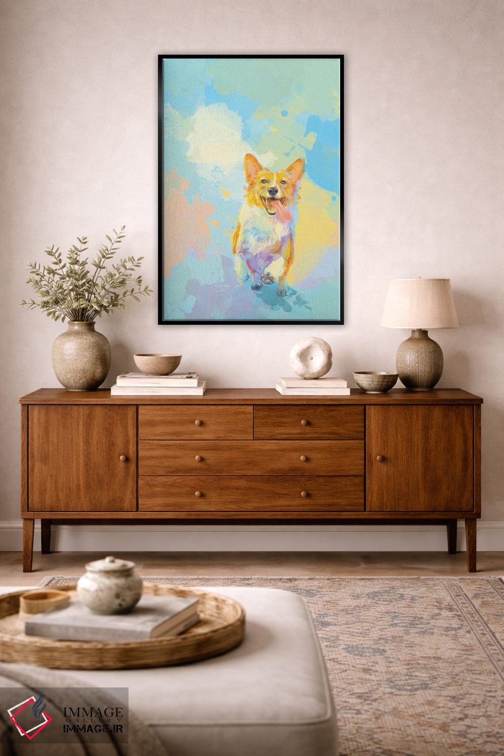 تابلو دکوراتیو کورگی خوشحال اثر فلو آرت استودیو - D4B