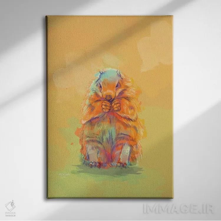 تابلو دکوراتیو انتظار پاییز – نقاشی دیجیتال مارموت اثر فلو آرت استودیو - نمای روبهرو روی دیوار