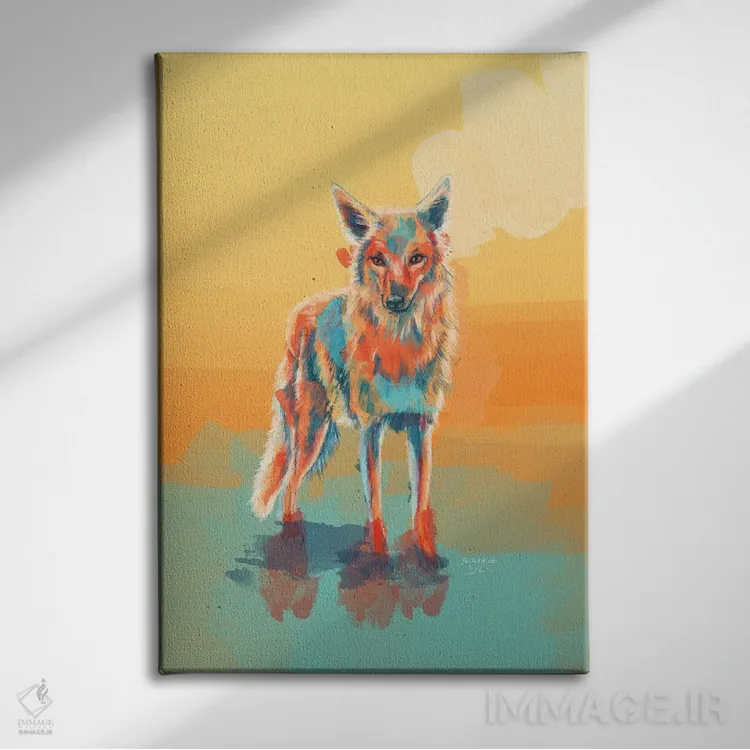 تابلو دکوراتیو کایوتی وحشی تنها اثر فلو آرت استودیو - نمای روبهرو روی دیوار