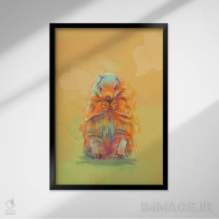تابلو دکوراتیو انتظار پاییز – نقاشی دیجیتال مارموت اثر فلو آرت استودیو - نمای قابدار مشکی