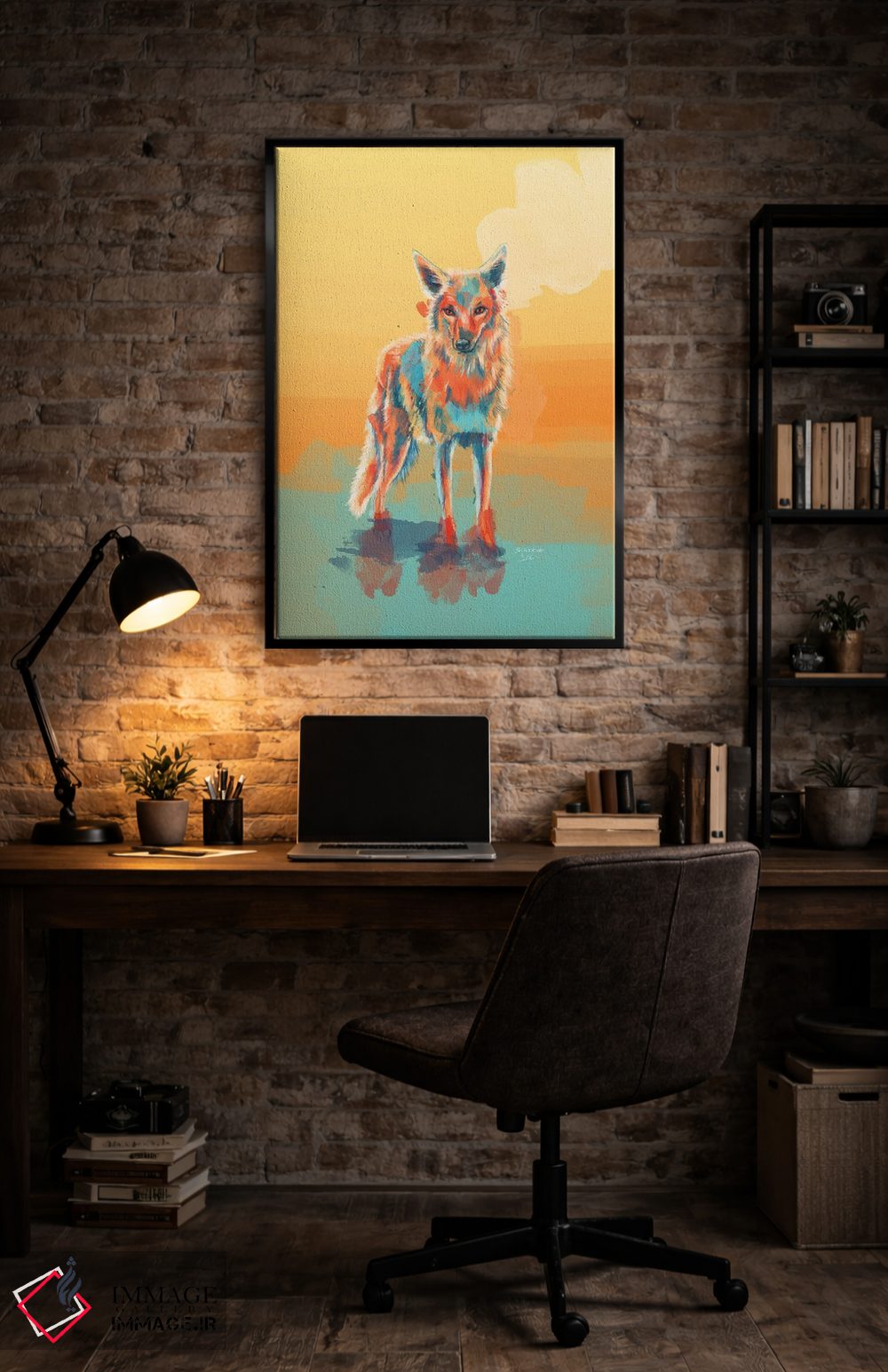 تابلو دکوراتیو کایوتی وحشی تنها اثر فلو آرت استودیو - D4B