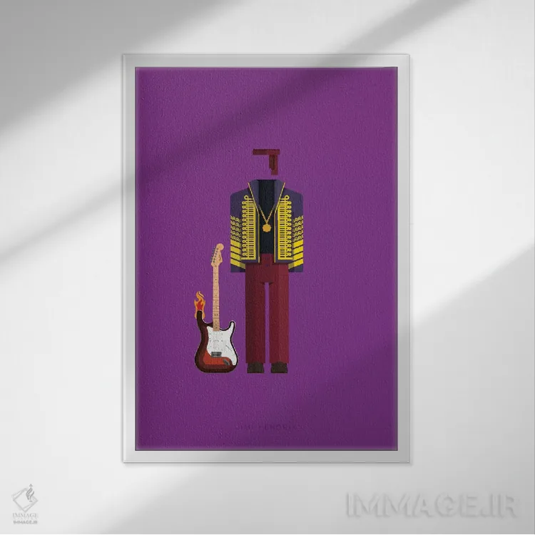 تابلو دکوراتیو جیمی هندریکس اثر فرد بیرچال - نمای قابدار سفید