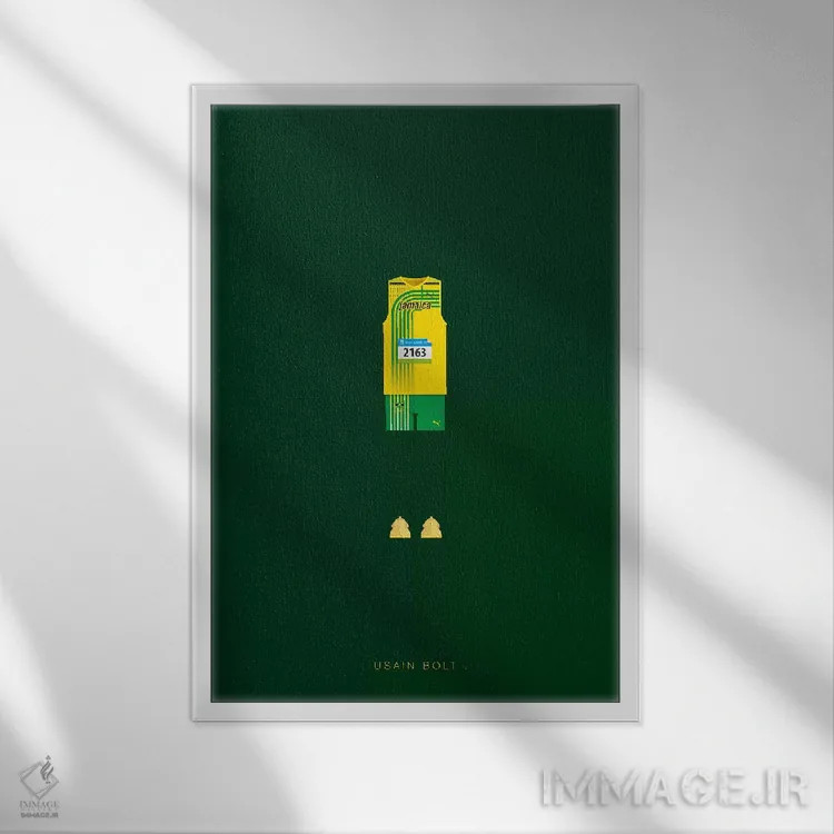 تابلو دکوراتیو یوسین بولت اثر فرد بیرچال - نمای قابدار سفید