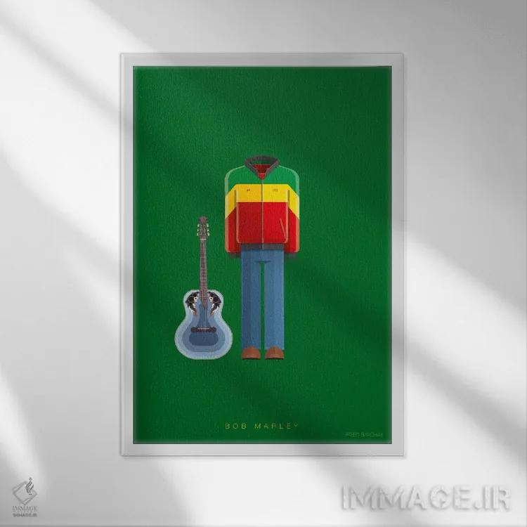 تابلو دکوراتیو باب مارلی اثر فرد بیرچال - نمای قابدار سفید