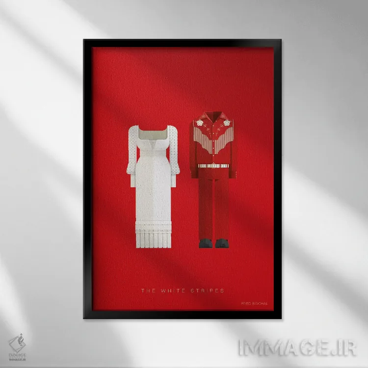 تابلو دکوراتیو وایت استرایپس اثر فرد بیرچال - نمای قابدار مشکی