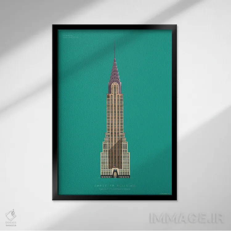تابلو دکوراتیو ساختمان کرایسلر – نیویورک، آمریکا اثر فرد بیرچال - نمای قابدار مشکی