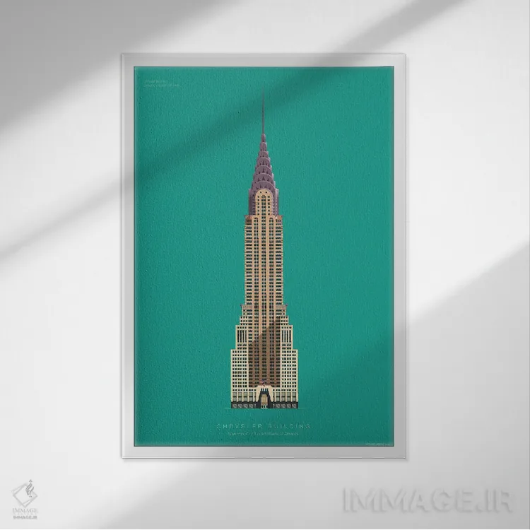 تابلو دکوراتیو ساختمان کرایسلر – نیویورک، آمریکا اثر فرد بیرچال - نمای قابدار سفید