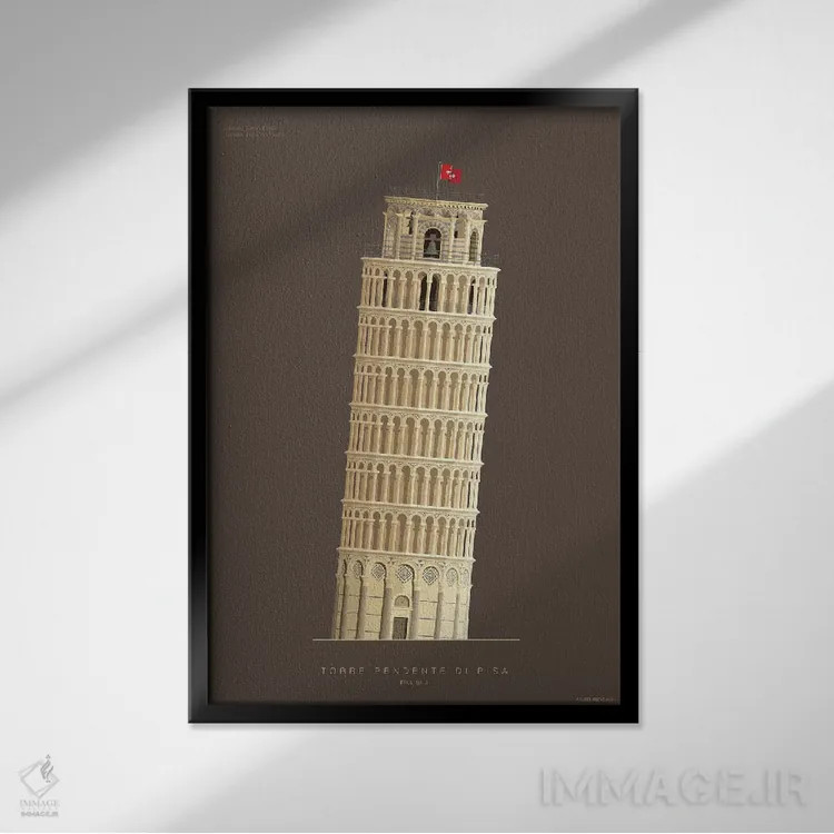 تابلو دکوراتیو برج کج پیزا – پیزا، ایتالیا اثر فرد بیرچال - نمای قابدار مشکی