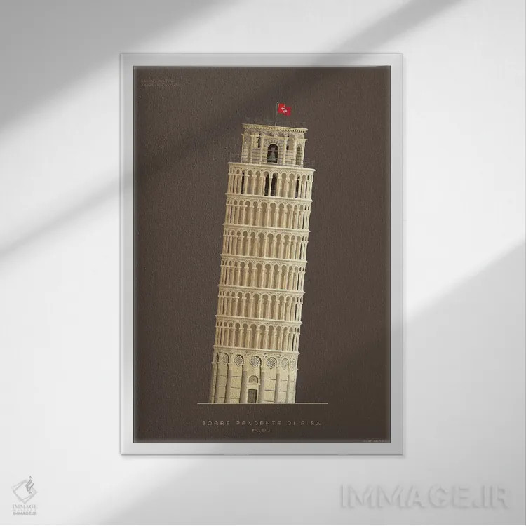 تابلو دکوراتیو برج کج پیزا – پیزا، ایتالیا اثر فرد بیرچال - نمای قابدار سفید