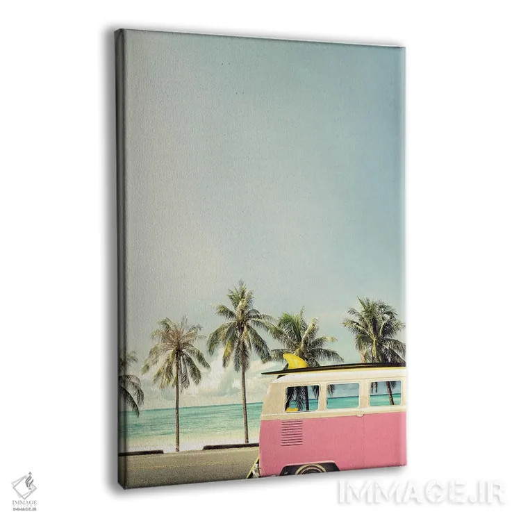 تابلو دکوراتیو اتوبوس ساحلی صورتی اثر دیزاین فابریکن - نمای پرسپکتیو محصول