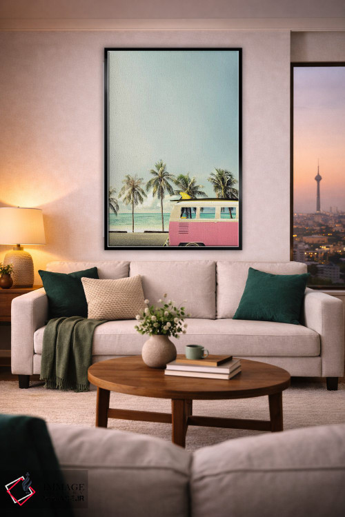 تابلو دکوراتیو اتوبوس ساحلی صورتی اثر دیزاین فابریکن - D2B