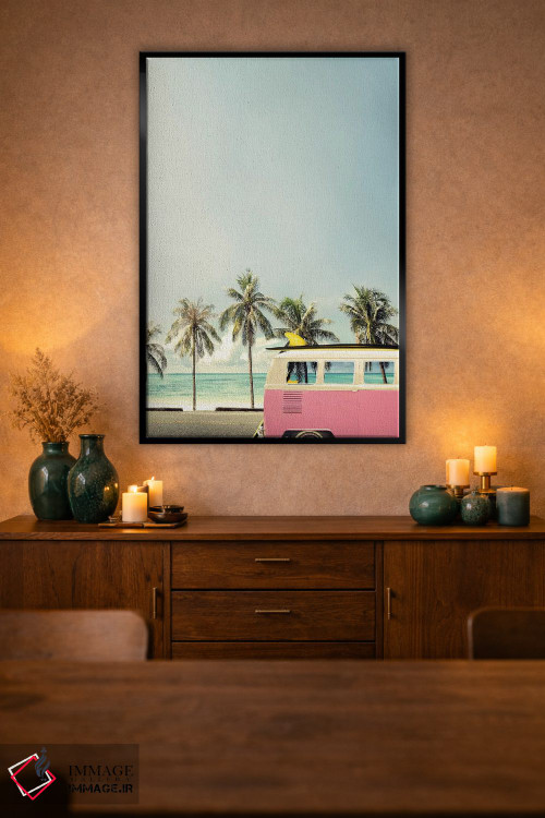 تابلو دکوراتیو اتوبوس ساحلی صورتی اثر دیزاین فابریکن - D3B