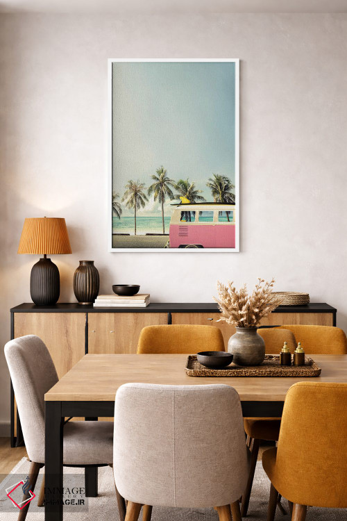تابلو دکوراتیو اتوبوس ساحلی صورتی اثر دیزاین فابریکن - D5W