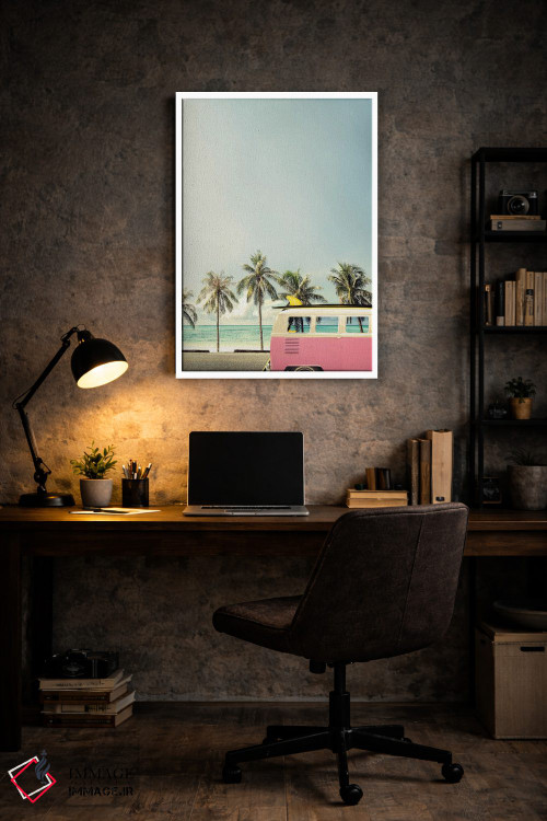 تابلو دکوراتیو اتوبوس ساحلی صورتی اثر دیزاین فابریکن - D6W