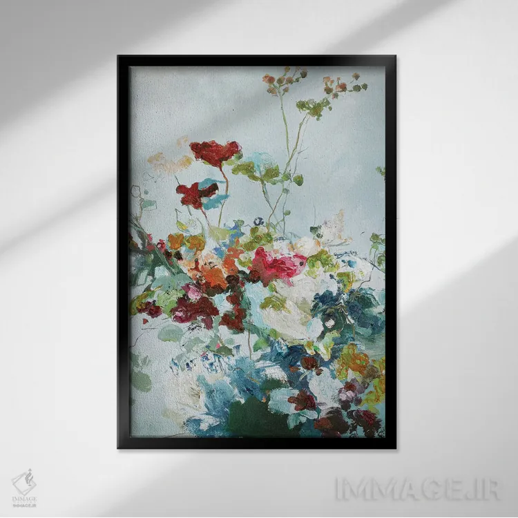 تابلو انتزاعی گل انتزاعی ۱ اثر دیزاین فابریکن - نمای قابدار مشکی