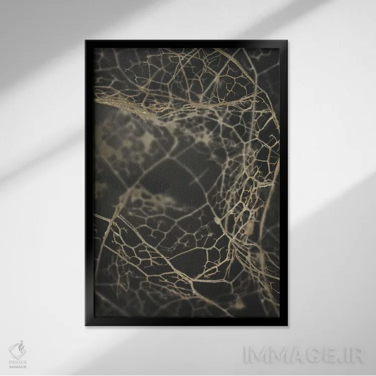 تابلو انتزاعی اسکلت برگ تیره اثر دیزاین فابریکن - نمای قابدار مشکی