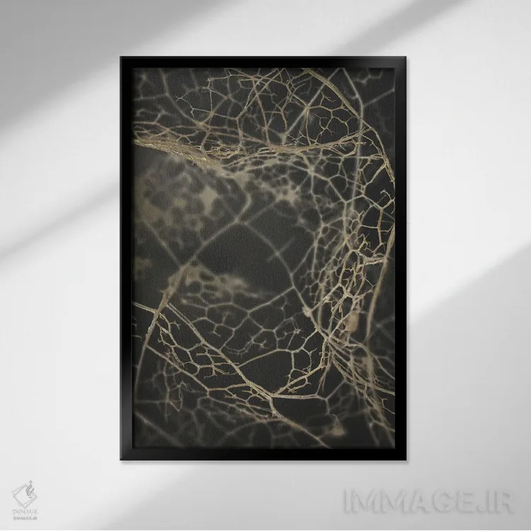تابلو انتزاعی اسکلت برگ تیره اثر دیزاین فابریکن - نمای قابدار مشکی