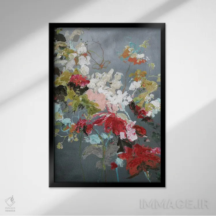 تابلو انتزاعی گل انتزاعی ۲ اثر دیزاین فابریکن - نمای قابدار مشکی