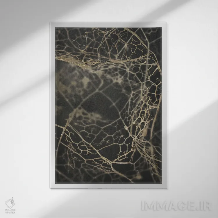 تابلو انتزاعی اسکلت برگ تیره اثر دیزاین فابریکن - نمای قابدار سفید