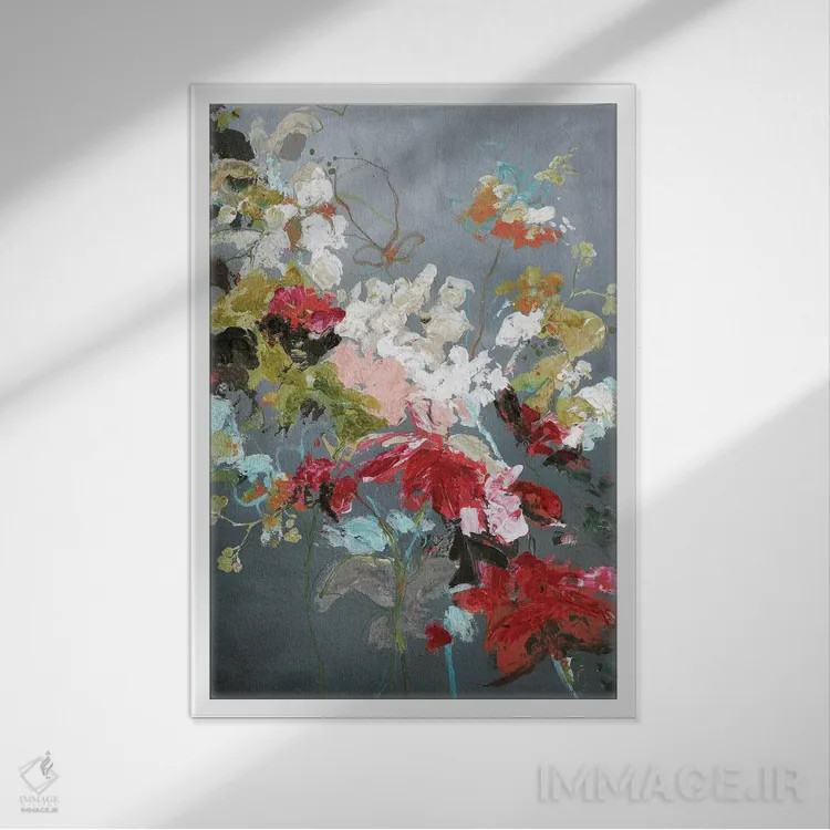 تابلو انتزاعی گل انتزاعی ۲ اثر دیزاین فابریکن - نمای قابدار سفید