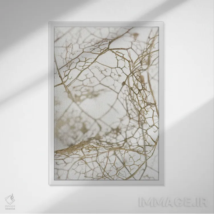 تابلو انتزاعی اسکلت برگ اثر دیزاین فابریکن - نمای قابدار سفید