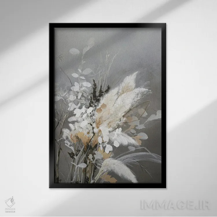 تابلو دکوراتیو برگ های روشن ۲ اثر دیزاین فابریکن - نمای قابدار مشکی