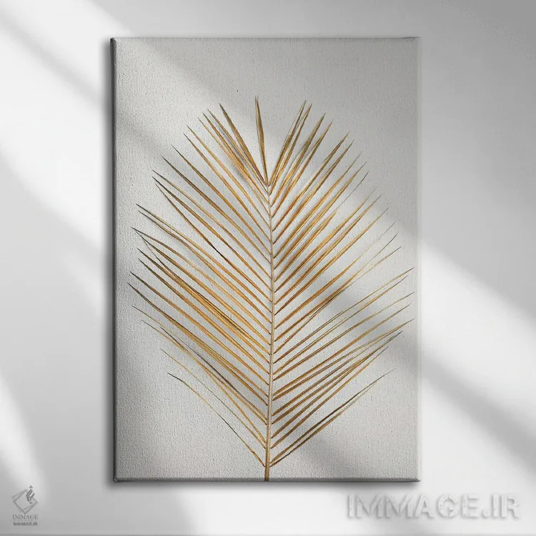 تابلو دکوراتیو برگ طلایی درخت نخل اثر دیزاین فابریکن - نمای روبهرو روی دیوار