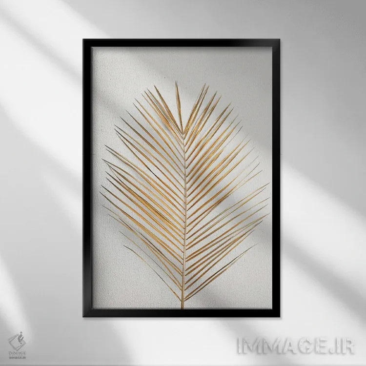 تابلو دکوراتیو برگ طلایی درخت نخل اثر دیزاین فابریکن - نمای قابدار مشکی