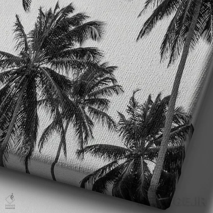 تابلو دکوراتیو نخل ها در فضای خاکستری اثر دیزاین فابریکن - نمای نزدیک بافت بوم