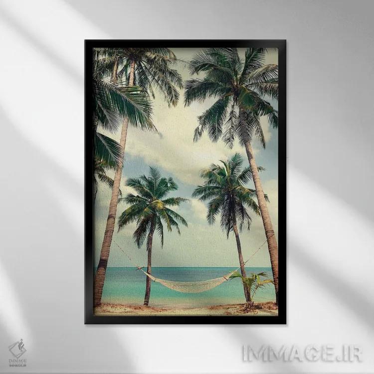 تابلو دکوراتیو آسمان نخل ۳ اثر دیزاین فابریکن - نمای قابدار مشکی