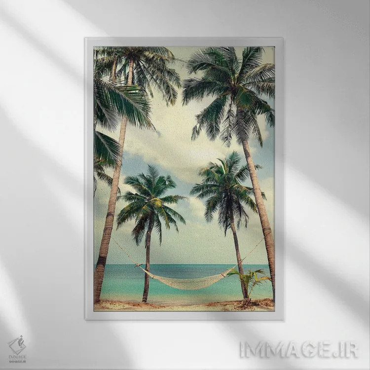 تابلو دکوراتیو آسمان نخل ۳ اثر دیزاین فابریکن - نمای قابدار سفید