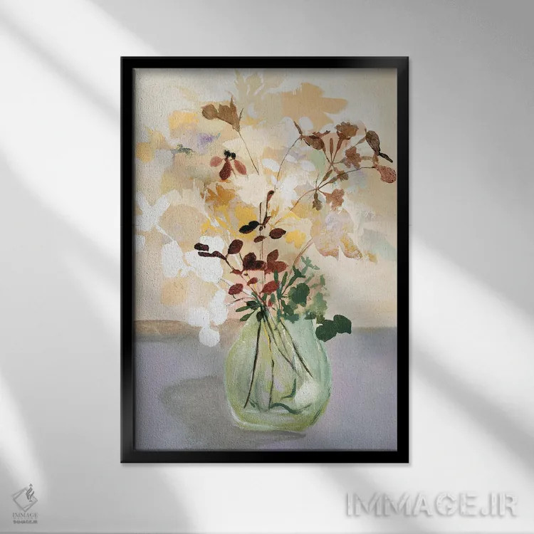 تابلو دکوراتیو گل پاستلی ۲ اثر دیزاین فابریکن - نمای قابدار مشکی