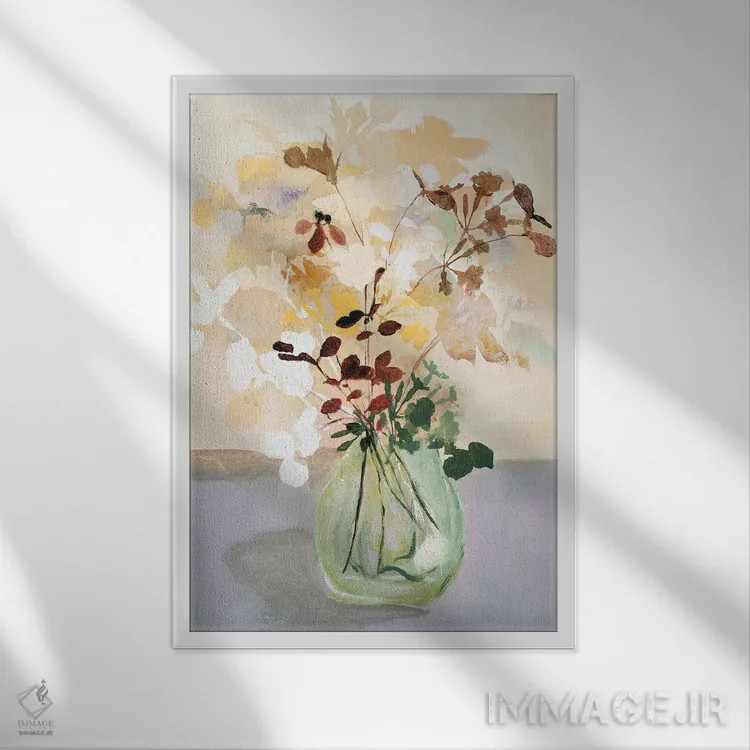 تابلو دکوراتیو گل پاستلی ۲ اثر دیزاین فابریکن - نمای قابدار سفید