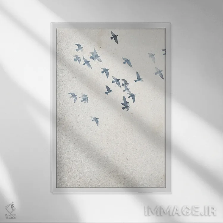 تابلو مینیمال آسمان کبوترها اثر دیزاین فابریکن - نمای قابدار سفید