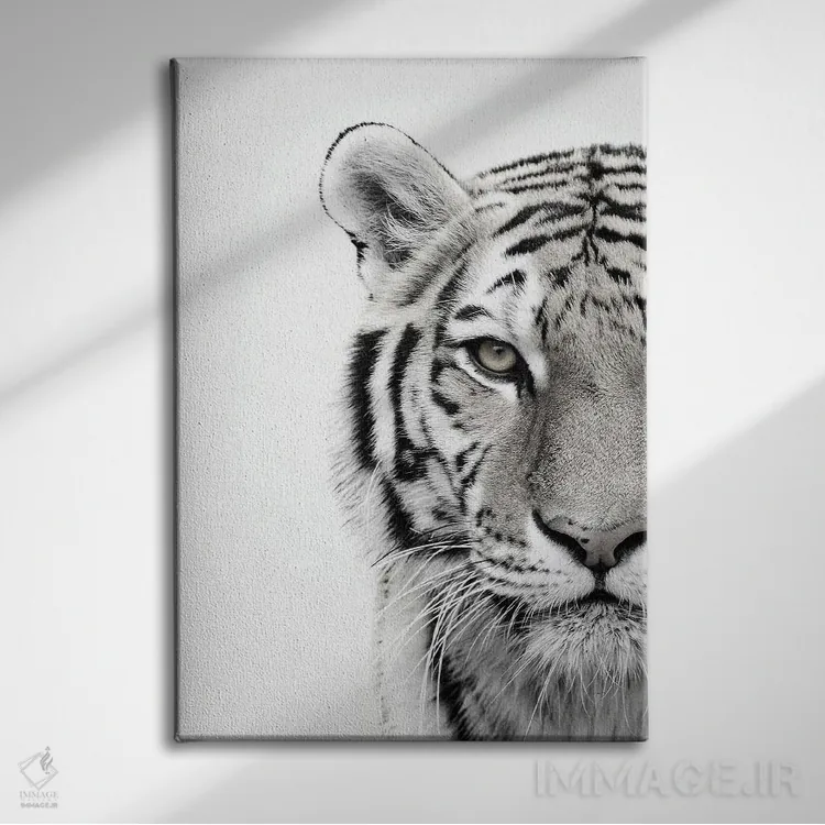 تابلو دکوراتیو ببر سفید اثر دیزاین فابریکن - نمای روبهرو روی دیوار
