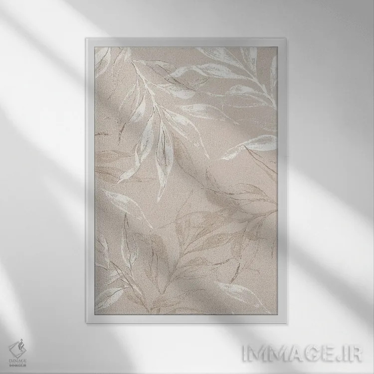 تابلو مدرن برگ های سفید ۲ اثر دیزاین فابریکن - نمای قابدار سفید