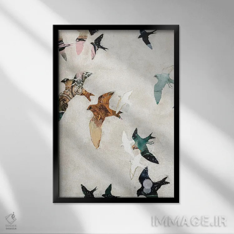 تابلو دکوراتیو پرندگان انتزاعی ۱ اثر دیزاین فابریکن - نمای قابدار مشکی