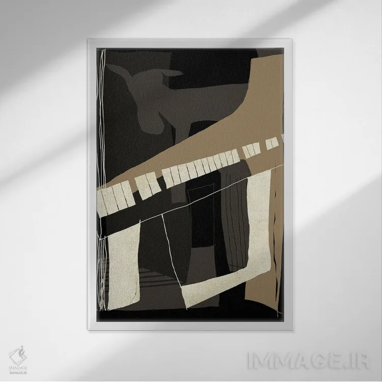 تابلو انتزاعی بز پیانو می نوازد اثر دیزاین فابریکن - نمای قابدار سفید