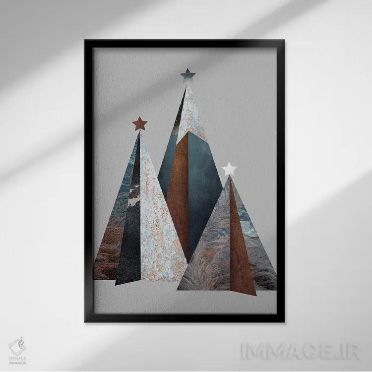 تابلو دکوراتیو سه درخت کریسمس اثر دیزاین فابریکن - نمای قابدار مشکی